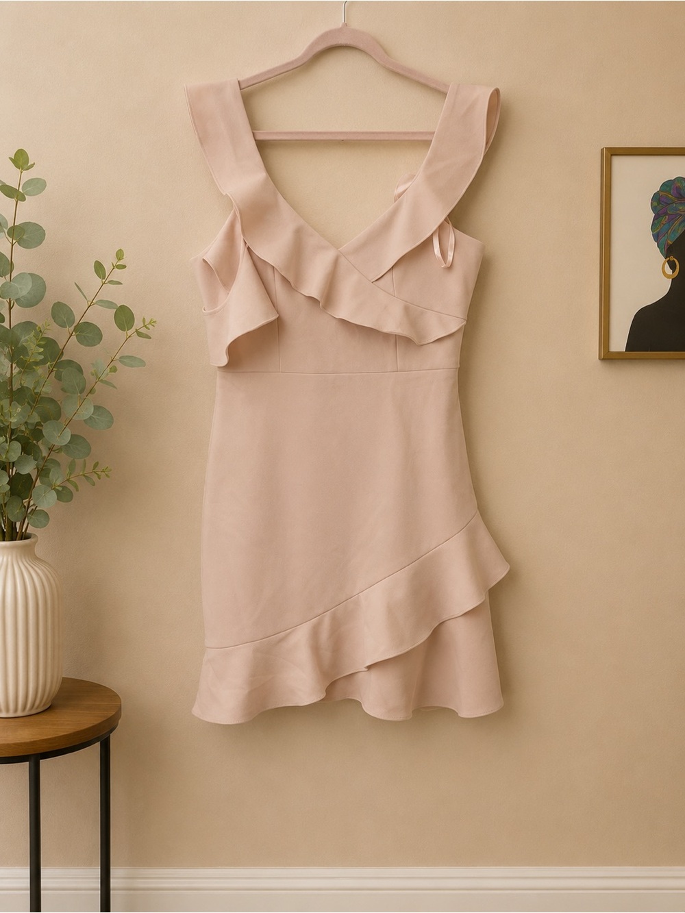 BCBGMaxAzria Blush Ruffle V-Neck Mini Dress